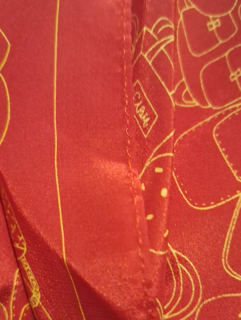Ellen Tracy Red Square Scarf with Gold Handbag Motif